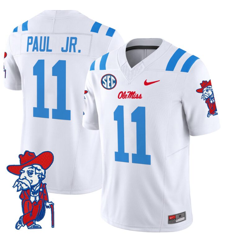 Chris Paul Jr Jersey #11 Ole Miss Rebels Vapor Limited College Football Stitched 2024 White 8 Chris Paul Jr Jersey #11 Ole Miss Rebels Vapor Limited College Football Stitched 2024 White
