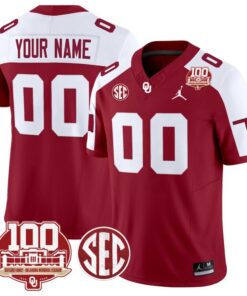 Custom Oklahoma Sooners Jersey Name and Number 100th Anniversary Patch Vapor Limited College Football Stitched Crimson Alternate
