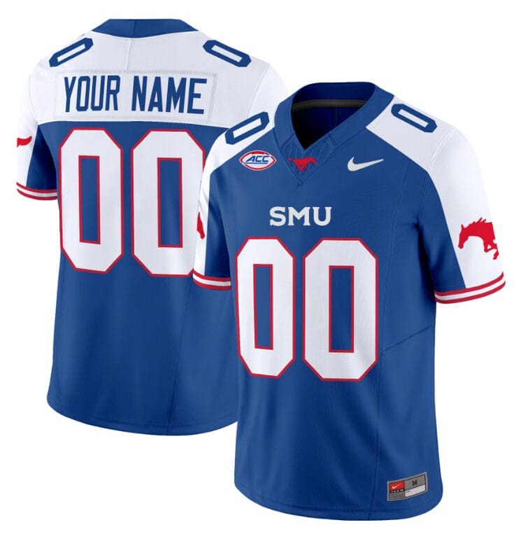Custom SMU Mustangs Icy Jersey Name and Number College Football Vapor Limited Blue Alternate 1 Custom SMU Mustangs Icy Jersey Name and Number College Football Vapor Limited Blue Alternate