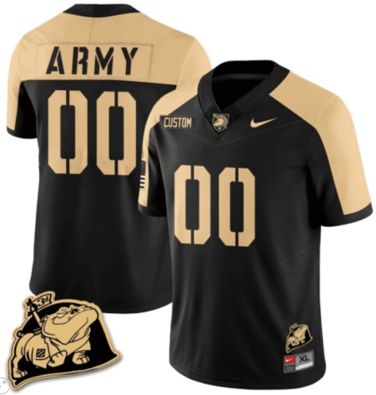 Custom Army Black Knights Jersey Name and Number Rocky The Bulldog Patch Vapor Limited College Football Stitched Black Alternate