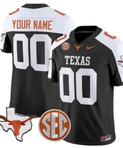 Custom Texas Longhorns Jersey Name and Number State Map and Sec Patch Vapor Limited College Football Stitched Black Alternate