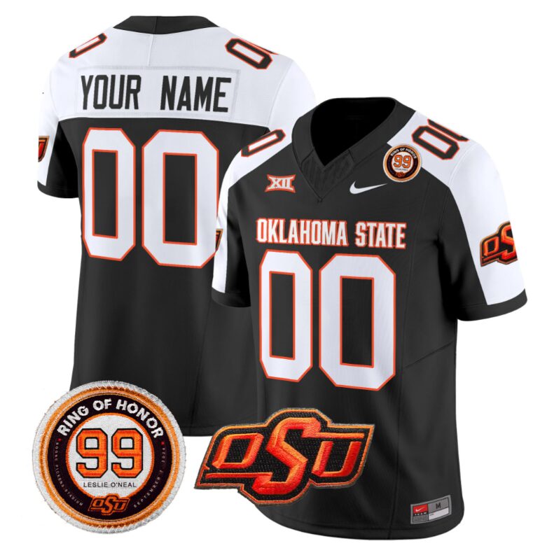Custom Oklahoma State Cowboys Jersey Name and Number Leslie O'neal Patch Vapor Limited College Football Stitched Black Alternate 8 Custom Oklahoma State Cowboys Jersey Name and Number Leslie O'neal Patch Vapor Limited College Football Stitched Black Alternate