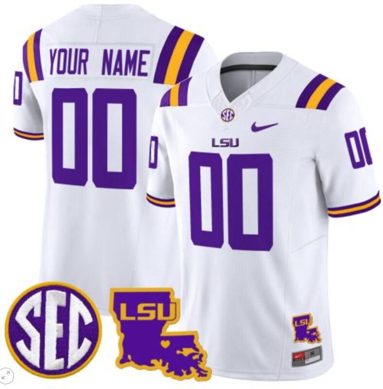 Custom LSU Tigers Jersey Name and Number 2024 Louisiana Patch Vapor Limited College Football Stitched White 8 Custom LSU Tigers Jersey Name and Number 2024 Louisiana Patch Vapor Limited College Football Stitched White