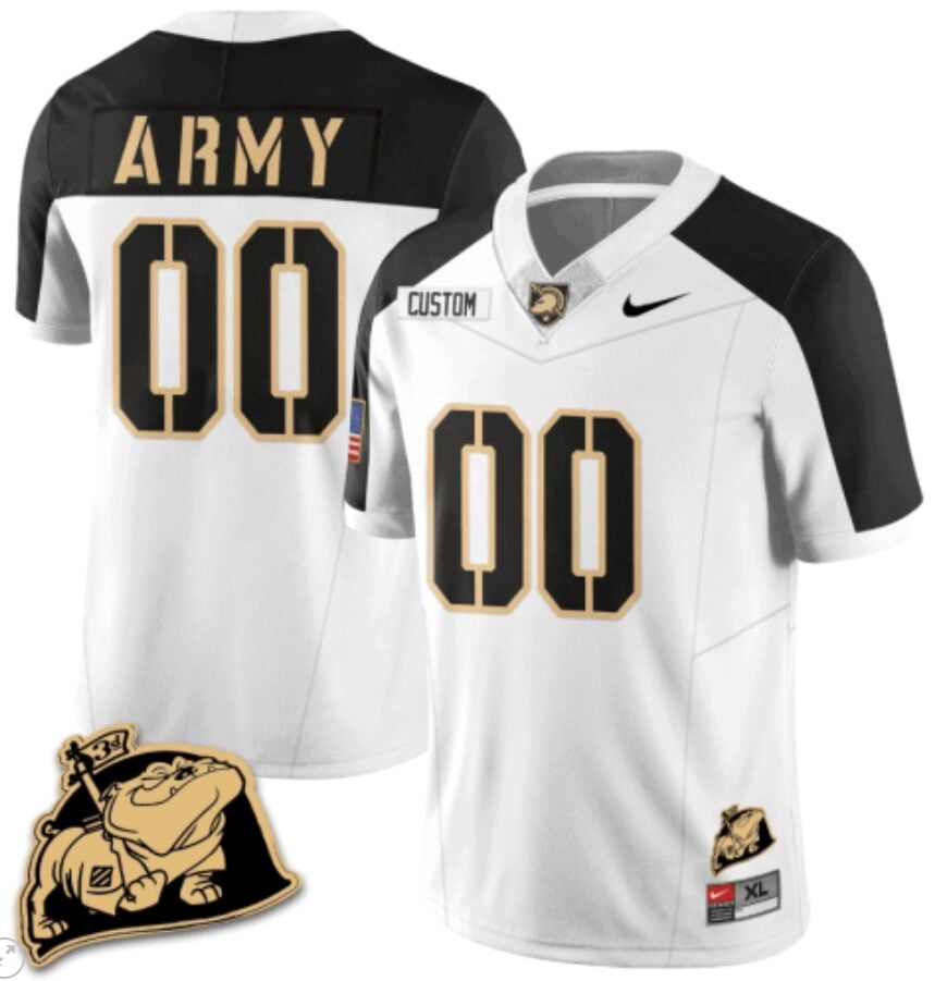 Custom Army Black Knights Jersey Name and Number Rocky The Bulldog Patch Vapor Limited College Football Stitched White Alternate 1 Custom Army Black Knights Jersey Name and Number Rocky The Bulldog Patch Vapor Limited College Football Stitched White Alternate