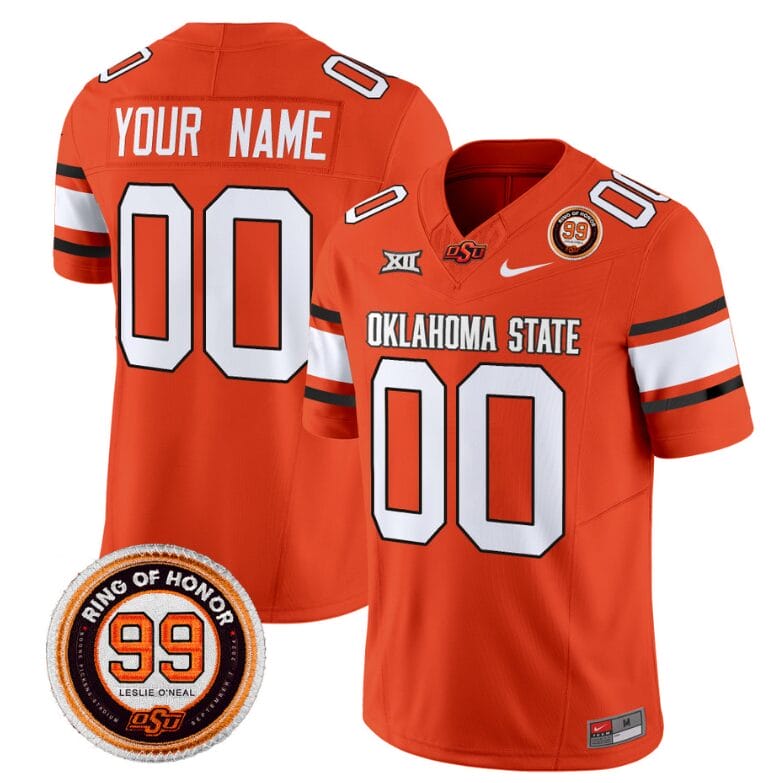 Custom Oklahoma State Cowboys Jersey Name and Number Leslie O'neal Patch Vapor Limited College Football Stitched Orange 8 Custom Oklahoma State Cowboys Jersey Name and Number Leslie O'neal Patch Vapor Limited College Football Stitched Orange