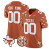 Custom Texas Longhorns Jersey Name and Number State Map and Sec Patch Vapor Limited College Football Stitched Texas Orange