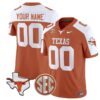 Custom Texas Longhorns Jersey Name and Number State Map and Sec Patch Vapor Limited College Football Stitched Orange Alternate