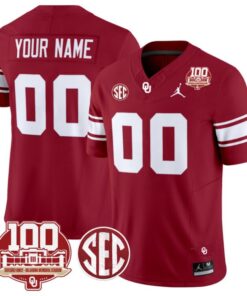 Custom Oklahoma Sooners Jersey Name and Number 100th Anniversary Patch Vapor Limited College Football Stitched Crimson