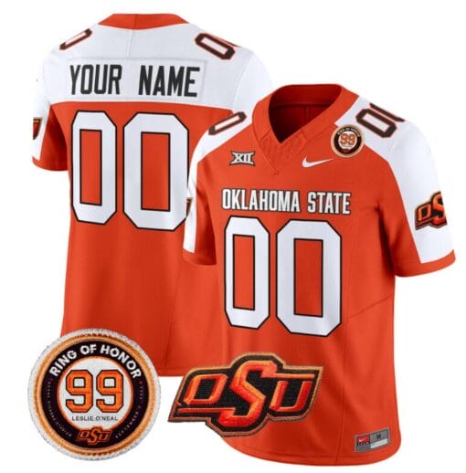 Custom Oklahoma State Cowboys Jersey Name and Number Leslie O'neal Patch Vapor Limited College Football Stitched Orange Alternate