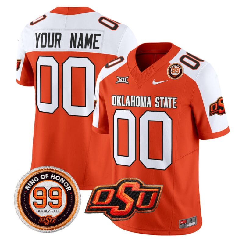 Custom Oklahoma State Cowboys Jersey Name and Number Leslie O'neal Patch Vapor Limited College Football Stitched Orange Alternate 8 Custom Oklahoma State Cowboys Jersey Name and Number Leslie O'neal Patch Vapor Limited College Football Stitched Orange Alternate