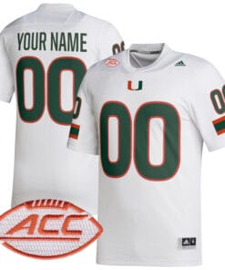 Custom Miami Hurricanes Jersey Name and Number College Football White Away Game All Stitched