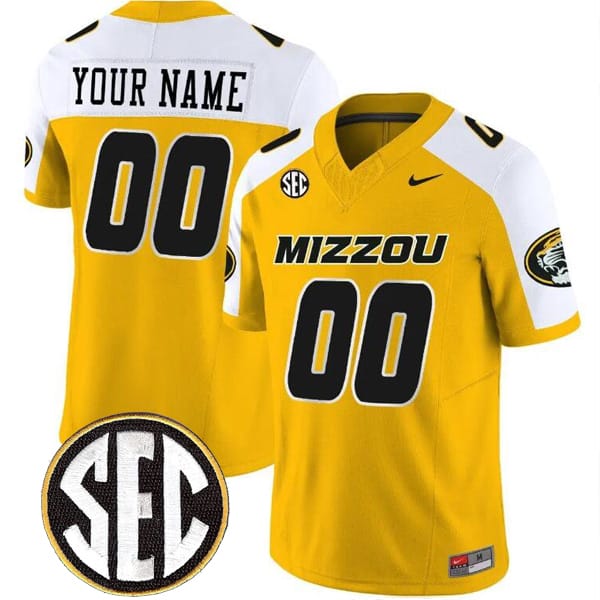 Custom Missouri Tigers Jersey Name and Number College Football Alternate Gold Vapor F.U.S.E Limited All Stitched 8 Custom Missouri Tigers Jersey Name and Number College Football Alternate Gold Vapor F.U.S.E Limited All Stitched