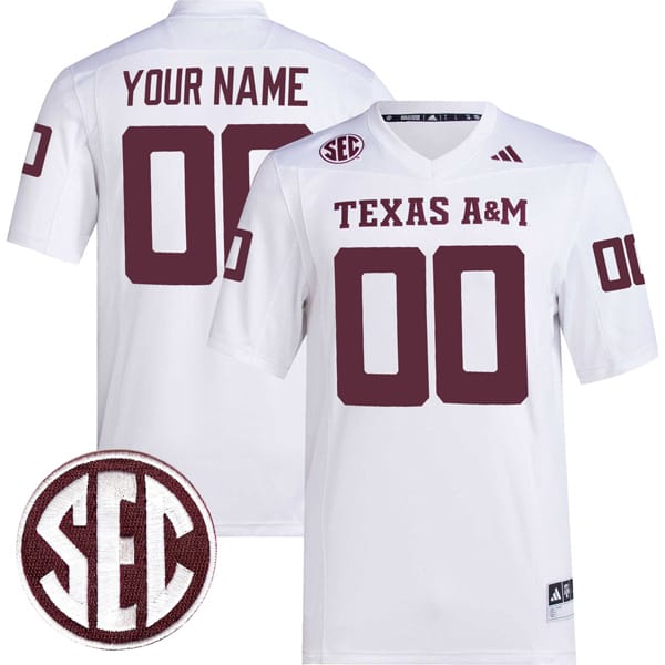 Custom Texas A&M Aggies Jersey Name and Number College Football White Premier All Stitched 8 Custom Texas A&M Aggies Jersey Name and Number College Football White Premier All Stitched