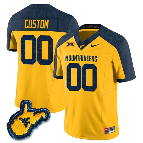 Custom West Virginia Mountaineers Jersey Name and Number College Football Country Roads Yellow All Stitched 8 Custom West Virginia Mountaineers Jersey Name and Number College Football Country Roads Yellow All Stitched