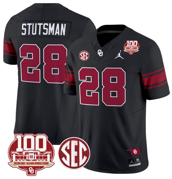 Danny Stutsman Jersey #28 Oklahoma Sooners 100th Anniversary Patch Vapor Limited College Football Stitched Black 8 Danny Stutsman Jersey #28 Oklahoma Sooners 100th Anniversary Patch Vapor Limited College Football Stitched Black