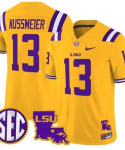 Garrett Nussmeier Jersey #13 LSU Tigers 2024 Louisiana Patch Vapor Limited College Football Stitched Gold