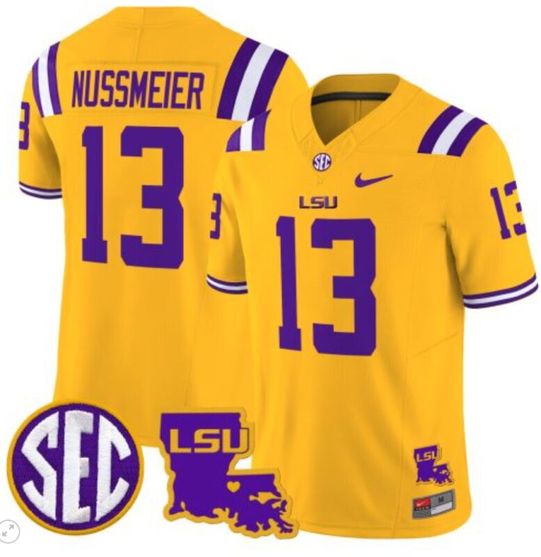 Garrett Nussmeier Jersey #13 LSU Tigers 2024 Louisiana Patch Vapor Limited College Football Stitched Gold 8 Garrett Nussmeier Jersey #13 LSU Tigers 2024 Louisiana Patch Vapor Limited College Football Stitched Gold