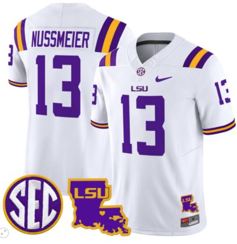 Garrett Nussmeier Jersey #13 LSU Tigers 2024 Louisiana Patch Vapor Limited College Football Stitched White 8 Garrett Nussmeier Jersey #13 LSU Tigers 2024 Louisiana Patch Vapor Limited College Football Stitched White