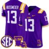 Garrett Nussmeier Jersey #13 LSU Tigers 2024 Louisiana Patch Vapor Limited College Football Stitched Purple