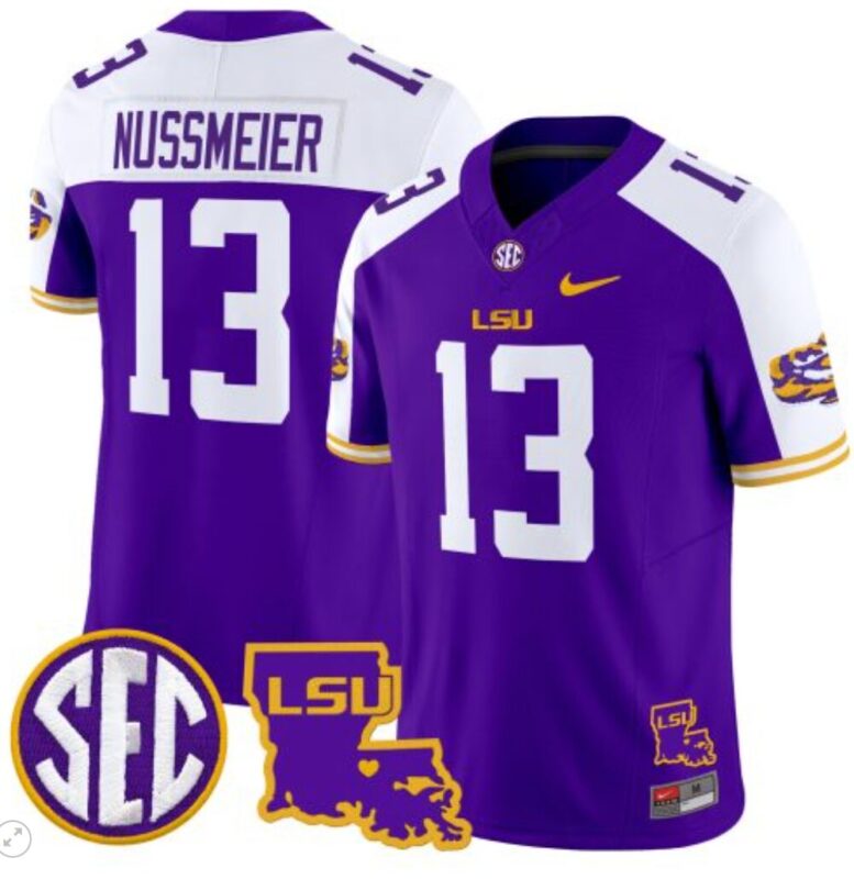 Garrett Nussmeier Jersey #13 LSU Tigers 2024 Louisiana Patch Vapor Limited College Football Stitched Purple Alternate 8 Garrett Nussmeier Jersey #13 LSU Tigers 2024 Louisiana Patch Vapor Limited College Football Stitched Purple Alternate