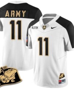 Isaiah Alston Jersey #11 Army Black Knights Jersey Rocky The Bulldog Patch Vapor Limited College Football Stitched White Alternate