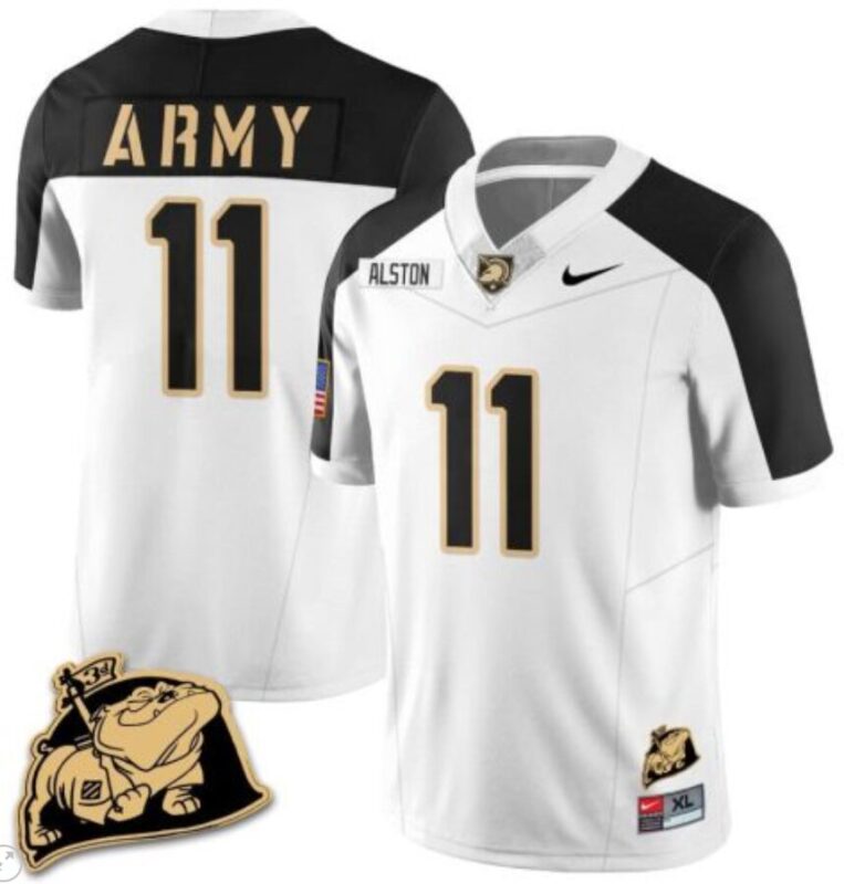 Isaiah Alston Jersey #11 Army Black Knights Jersey Rocky The Bulldog Patch Vapor Limited College Football Stitched White Alternate