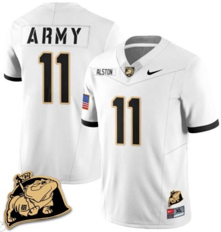 Isaiah Alston Jersey #11 Army Black Knights Jersey Rocky The Bulldog Patch Vapor Limited College Football Stitched White