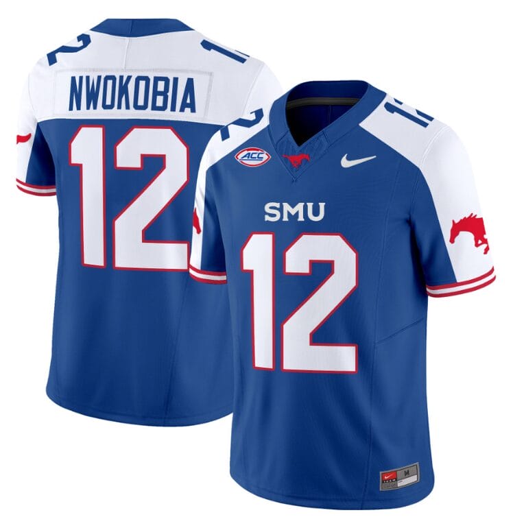 Isaiah Nwokobia Jersey #12 SMU Mustangs Icy College Football Vapor Limited Blue Alternate 8 Isaiah Nwokobia Jersey #12 SMU Mustangs Icy College Football Vapor Limited Blue Alternate