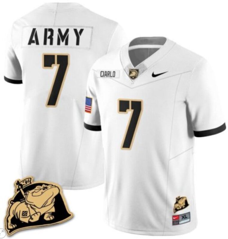Jimmy Ciarlo Jersey #7 Army Black Knights Jersey Rocky The Bulldog Patch Vapor Limited College Football Stitched White