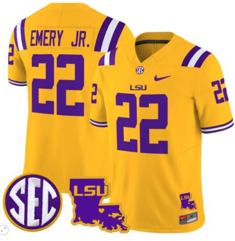 John Emery Jr Jersey #22 LSU Tigers 2024 Louisiana Patch Vapor Limited College Football Stitched Gold 8 John Emery Jr Jersey #22 LSU Tigers 2024 Louisiana Patch Vapor Limited College Football Stitched Gold