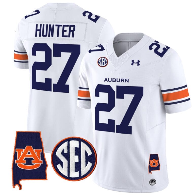 Jarquez Hunter Jersey #27 Auburn Tigers SEC Patch Vapor Limited College Football Stitched White 8 Jarquez Hunter Jersey #27 Auburn Tigers SEC Patch Vapor Limited College Football Stitched White
