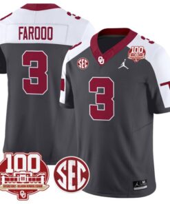 Jalil Farooq Jersey #3 Oklahoma Sooners 100th Anniversary Patch Vapor Limited College Football Stitched Anthracite Alternate