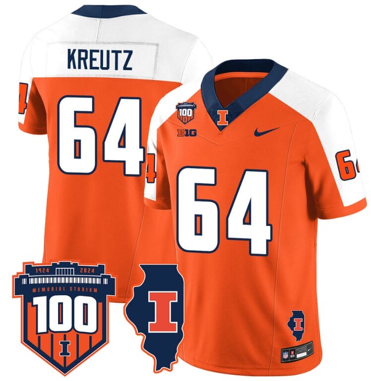 Josh Kreutz Jersey #64 Illinois Fighting Vapor Limited College Football Stitched Orange Alternate 8 Josh Kreutz Jersey #64 Illinois Fighting Vapor Limited College Football Stitched Orange Alternate