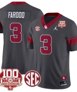 Jalil Farooq Jersey #3 Oklahoma Sooners 100th Anniversary Patch Vapor Limited College Football Stitched Anthracite