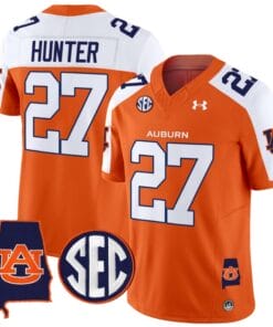 Jarquez Hunter Jersey #27 Auburn Tigers SEC Patch Vapor Limited College Football Stitched Orange Alternate