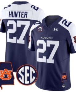 Jarquez Hunter Jersey #27 Auburn Tigers SEC Patch Vapor Limited College Football Stitched Navy Alternate