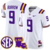 Joe Burrow Jersey #9 LSU Tigers 2024 Louisiana Patch Vapor Limited College Football Stitched White