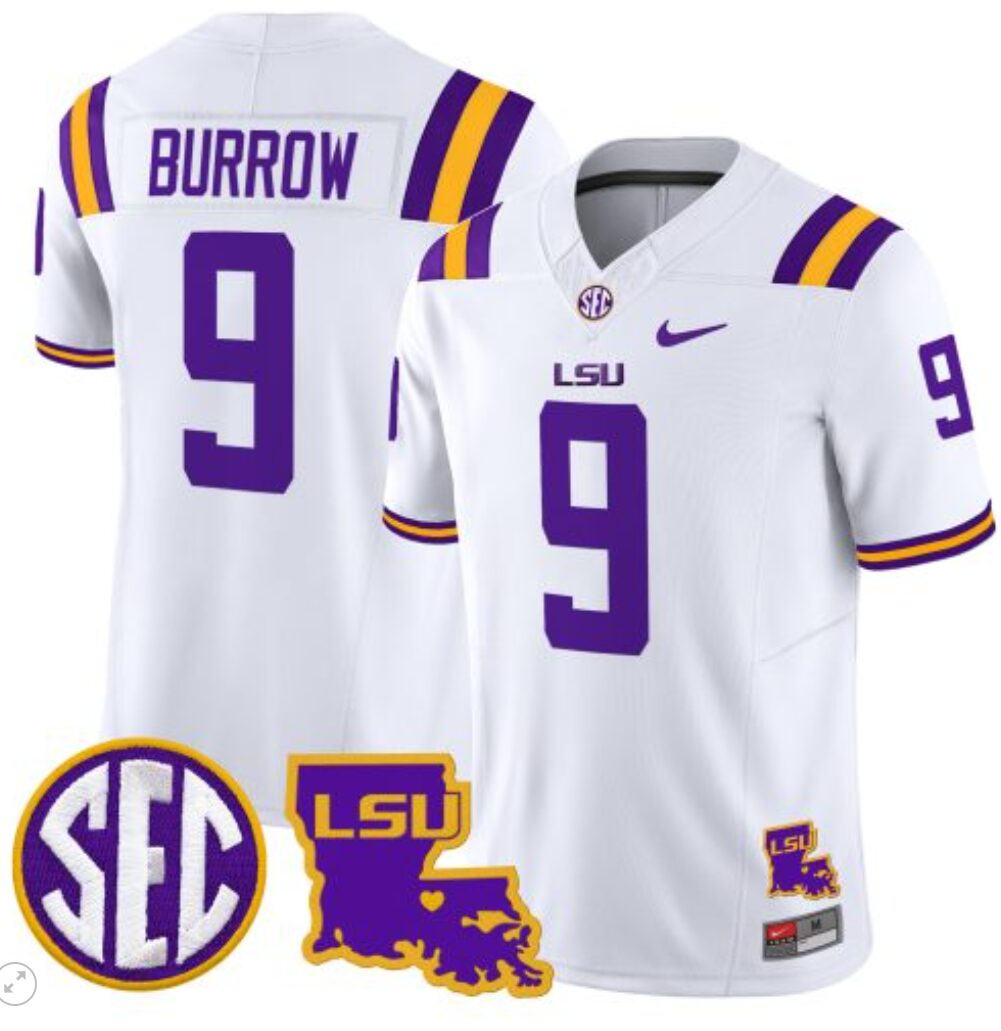 Joe Burrow Jersey #9 LSU Tigers 2024 Louisiana Patch Vapor Limited College Football Stitched White 1 Joe Burrow Jersey #9 LSU Tigers 2024 Louisiana Patch Vapor Limited College Football Stitched White