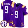 Joe Burrow Jersey #9 LSU Tigers 2024 Louisiana Patch Vapor Limited College Football Stitched Purple