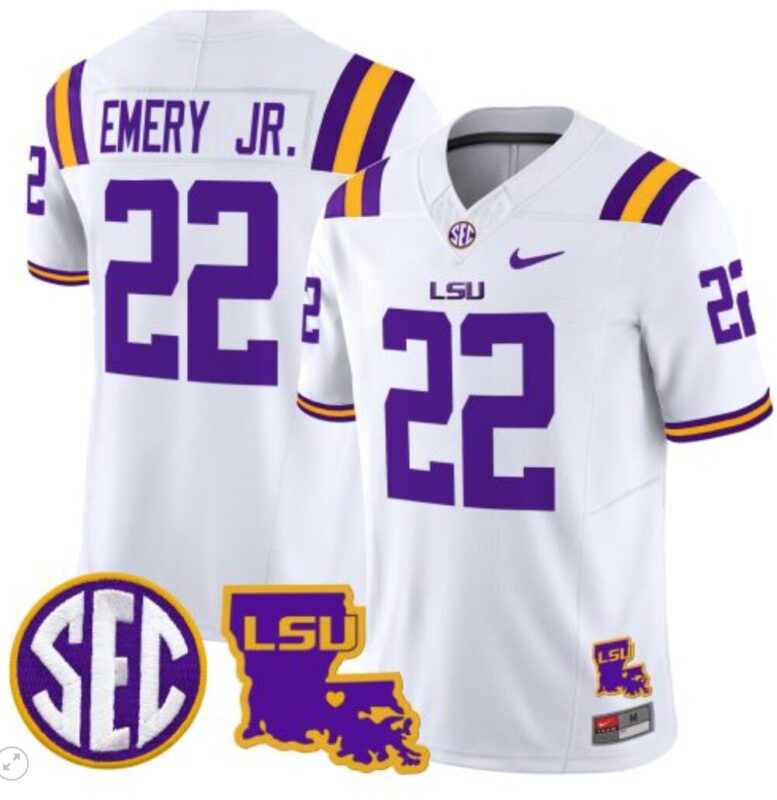 John Emery Jr Jersey #22 LSU Tigers 2024 Louisiana Patch Vapor Limited College Football Stitched White 8 John Emery Jr Jersey #22 LSU Tigers 2024 Louisiana Patch Vapor Limited College Football Stitched White