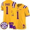 Ja'Marr Chase Jersey #1 LSU Tigers 2024 Louisiana Patch Vapor Limited College Football Stitched Gold