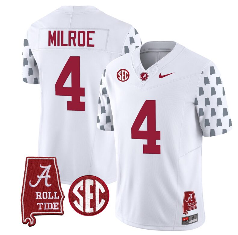 Jalen Milroe Jersey #4 Alabama Crimson Tide Vapor College Football Limited Stitched White 8 Jalen Milroe Jersey #4 Alabama Crimson Tide Vapor College Football Limited Stitched White