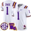 Ja'Marr Chase Jersey #1 LSU Tigers 2024 Louisiana Patch Vapor Limited College Football Stitched White