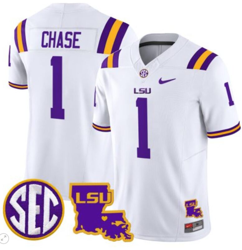 Ja'Marr Chase Jersey #1 LSU Tigers 2024 Louisiana Patch Vapor Limited College Football Stitched White 8 Ja'Marr Chase Jersey #1 LSU Tigers 2024 Louisiana Patch Vapor Limited College Football Stitched White
