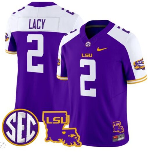 Kyren Lacy Jersey #2 LSU Tigers 2024 Louisiana Patch Vapor Limited College Football Stitched Purple Alternate