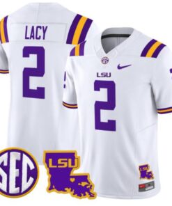 Kyren Lacy Jersey #2 LSU Tigers 2024 Louisiana Patch Vapor Limited College Football Stitched White