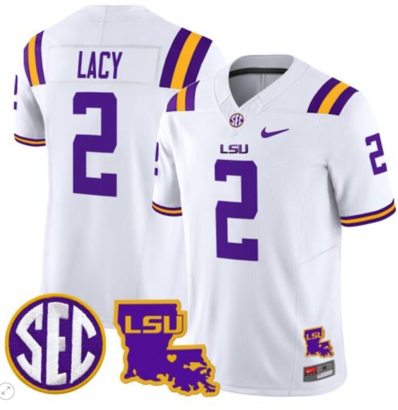 Kyren Lacy Jersey #2 LSU Tigers 2024 Louisiana Patch Vapor Limited College Football Stitched White