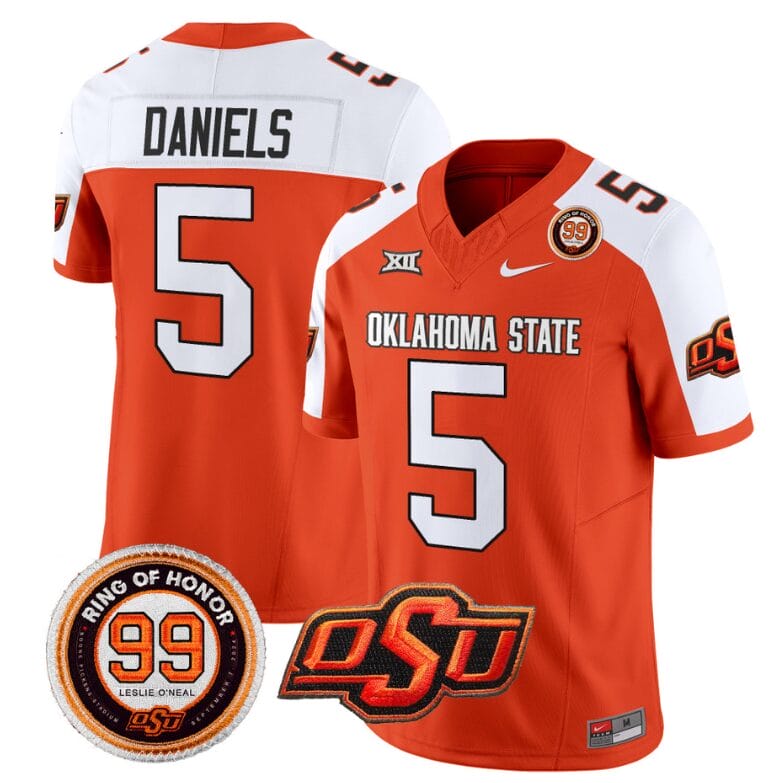 Kendal Daniels Jersey #5 Oklahoma State Cowboys Leslie O'neal Patch Vapor Limited College Football Stitched Orane Alternate 8 Kendal Daniels Jersey #5 Oklahoma State Cowboys Leslie O'neal Patch Vapor Limited College Football Stitched Orane Alternate