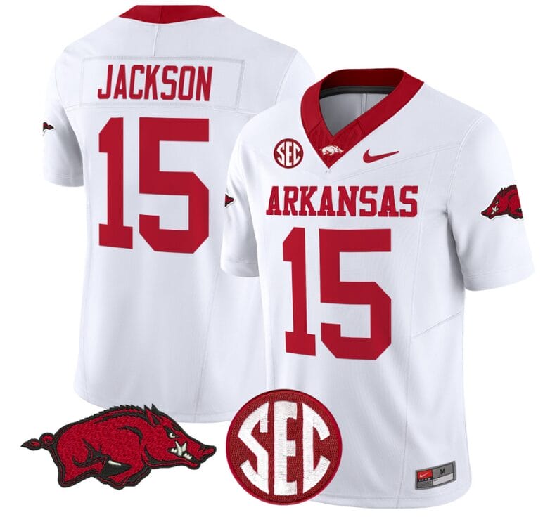KJ Jackson Jersey #15 Arkansas Razorbacks Vapor Limited College Football Stitched White 8 KJ Jackson Jersey #15 Arkansas Razorbacks Vapor Limited College Football Stitched White
