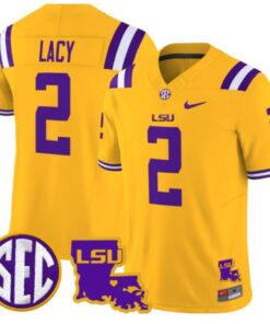 Kyren Lacy Jersey #2 LSU Tigers 2024 Louisiana Patch Vapor Limited College Football Stitched Gold